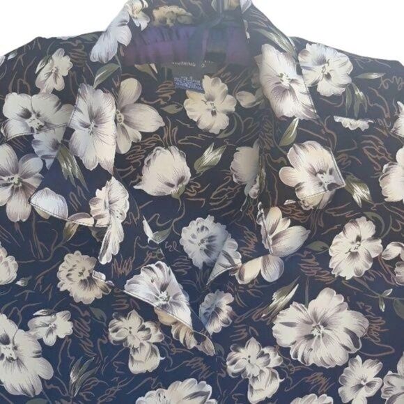Vtg 90's Notations Top Preppy Sleeveless‎ Button Down Black Cream Floral Sz S - Picture 5 of 7